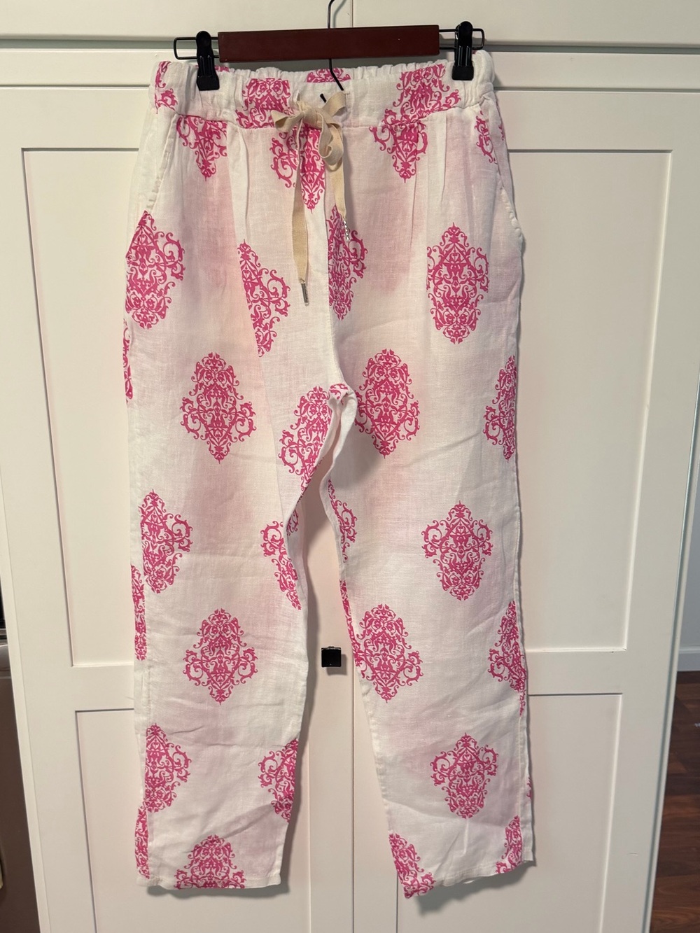 Italian Linen Pants with Pink Medallion Print Small/Medium
